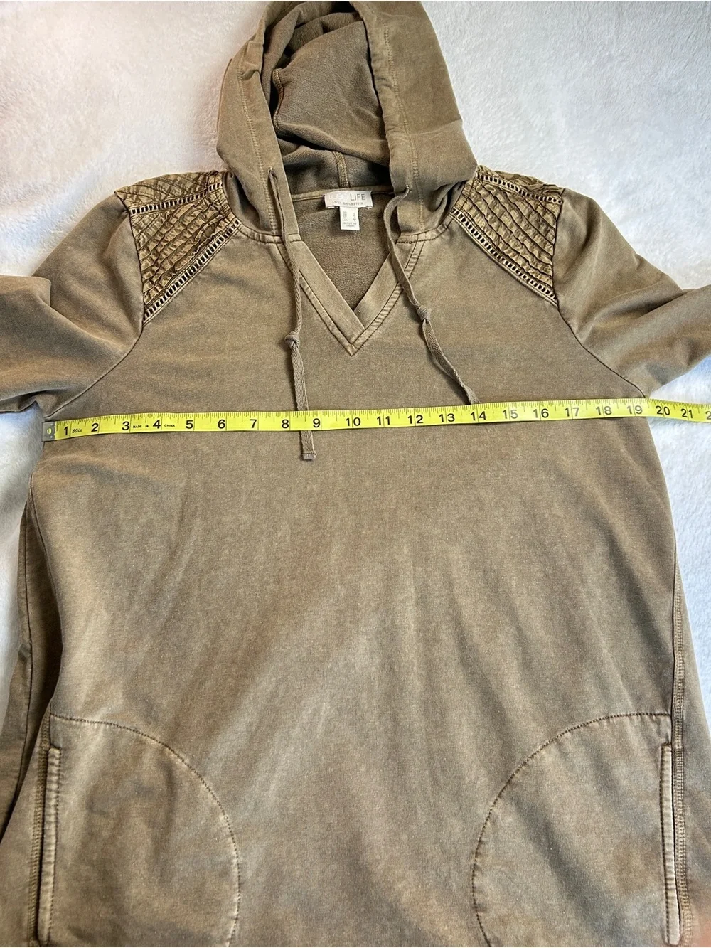 Logo Life Lori Goldstein Olive/Brown Hooded V-Neck Long Sleeve Top